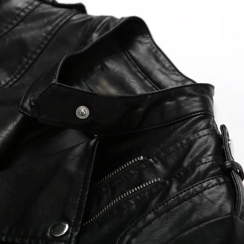 New stand-up collar short leather coat 2023 spring and autumn fashion casual women's motorcycle suit leather jacket jacket