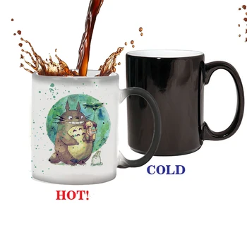 Cartoon Fat Cat and Kids Coffee Mug 11oz Heat-sensitive Magic Ceramic Color Changing Tea Milk Cup Friend Gift