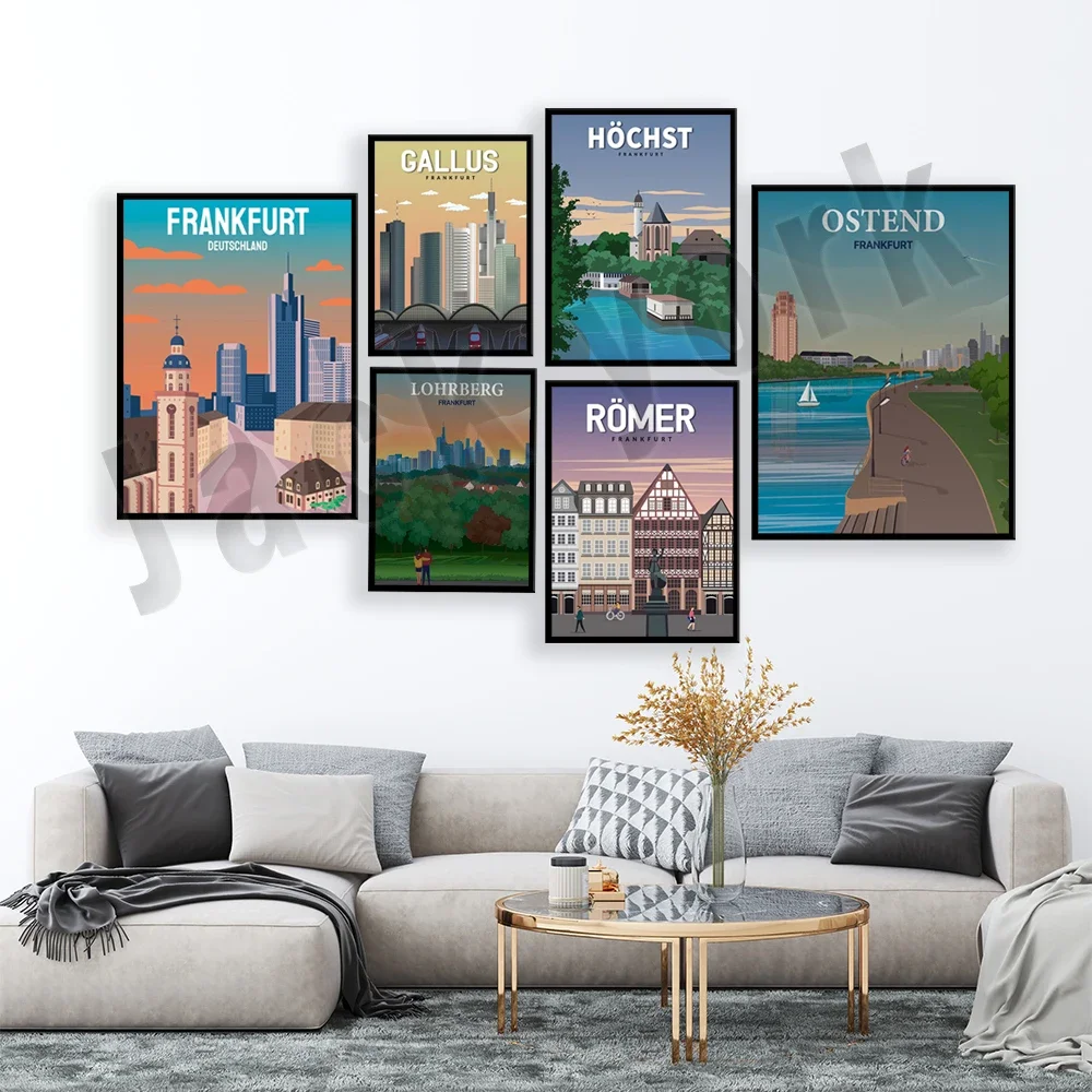 Friedberger Platz Frankfurt skyline Ostend Westhafen EZB vintage travel poster