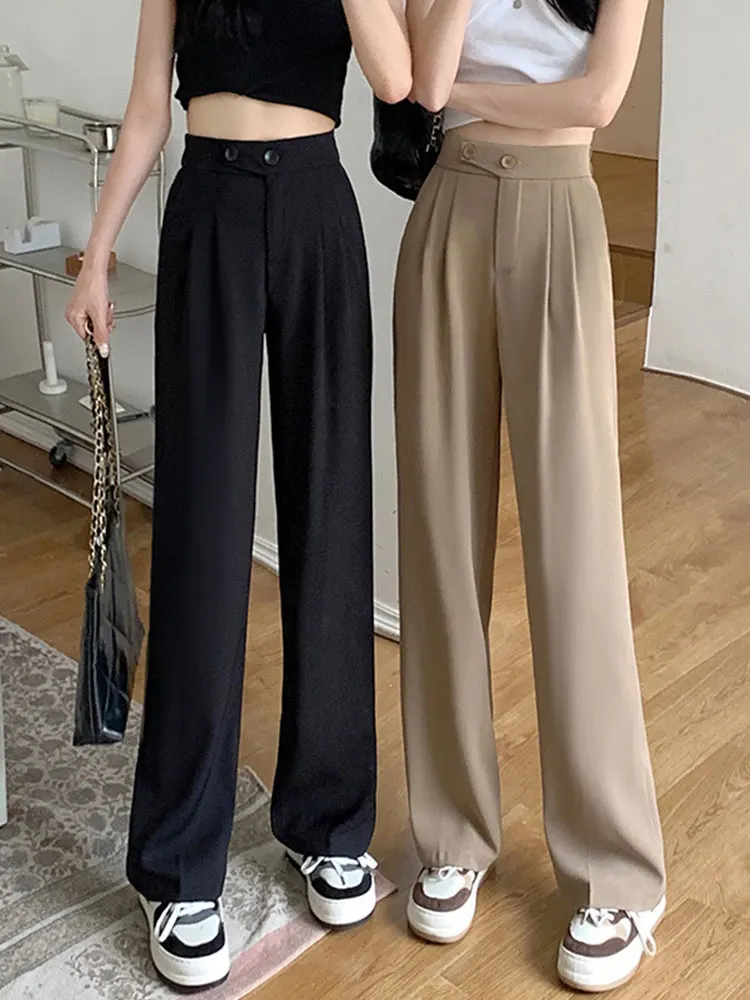 Long-legged pants women's spring and summer Korean version of the new high waist slim black loose mop pants