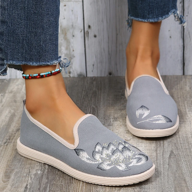 

Лоферы женские повседневные из хлопчатобумажной ткани с вышивкой, удобные кроссовки без шнуровки для вождения и прогулок, плоская подошва, ...