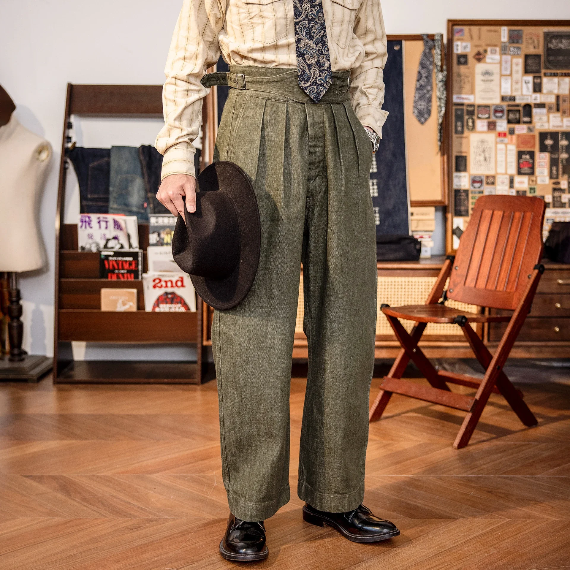 KDCK-0001 RedTornado Супер тяжелые брюки 14 унций Indigo Selvage Washed Gurkha Брюки из необработанного