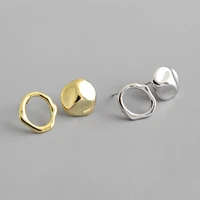 eb058 korean edition s925 sterling silver irregular convex surface geometric round womens simple silver earrings