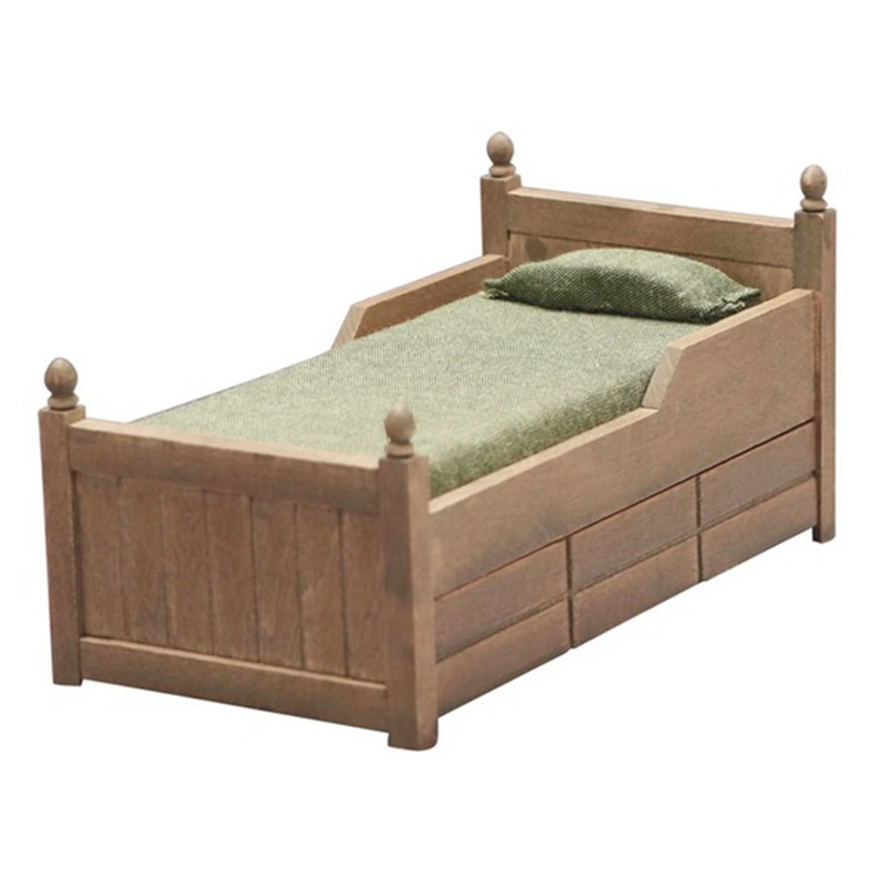 

Мини-кровать для кукольного домика 1:12, мебель для кукольного домика, двуспальная кровать с постельными принадлежностями и ящиками для кукольного домика