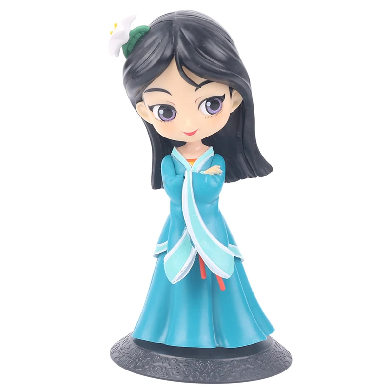 

14cm Anime Disney Princess Mulan Action Figure Mulan Big Eye Q Posket Kawaii Girl Doll PVC Collectible Model Toy Kid Gifts