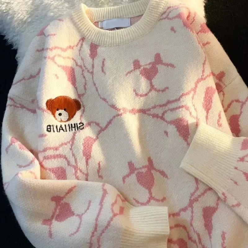 Винтажный свитер с медведем женская осенне-зимняя одежда модный джемпер