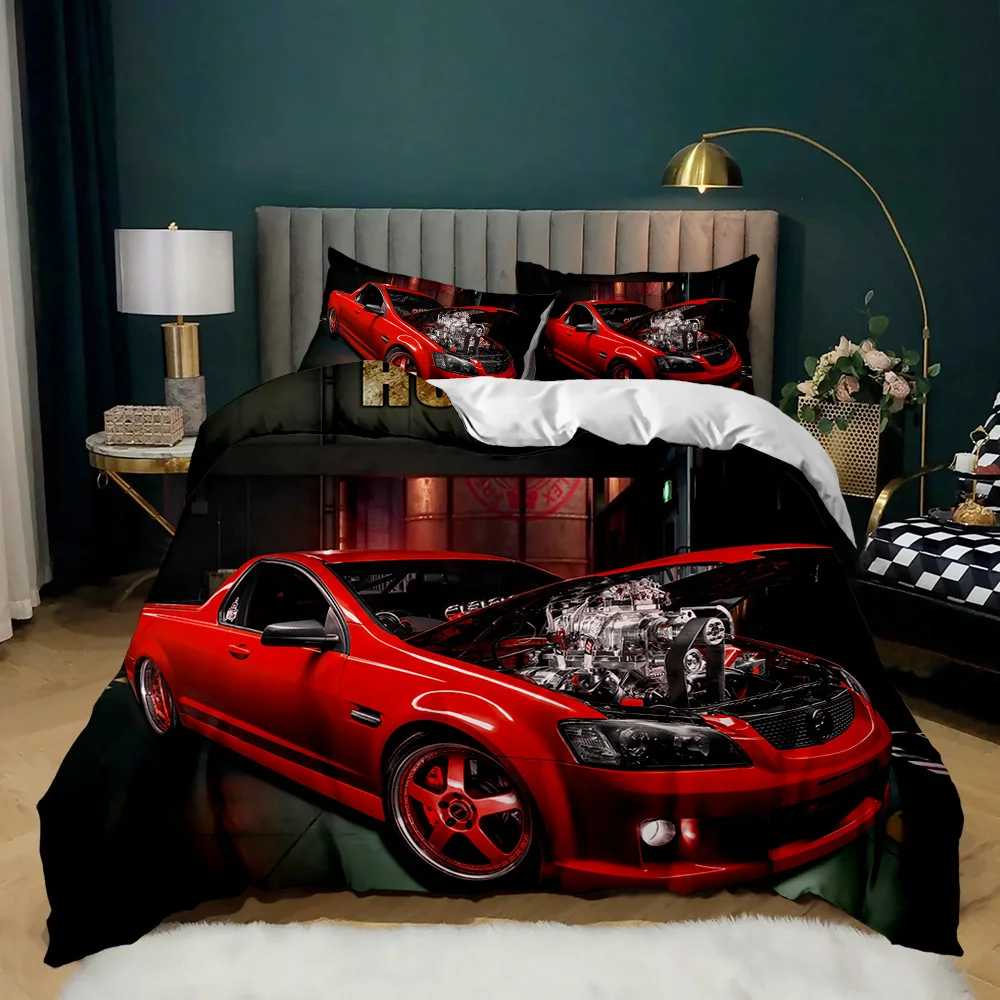 

Race Car Bedding Set Twin Size Flame Duvet Cover Set 3D Sports Car Comforter Cover King 2/3pcs Polyester Quilt Cover Burning Red