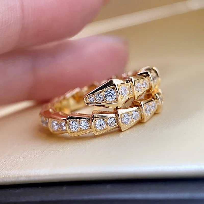 

Fashion Gold Silver Color Snake Adjustable Ring with Bling Zircon Stone for Women Wedding Engagement Trends Jewelry