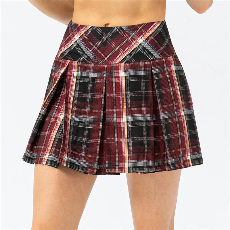 Women Summer Tennis Pleated Skirts Plaid Fitness 2 In 1 High Waist Outdoor Athletic Golf Badminton Running Skorts With Pocket