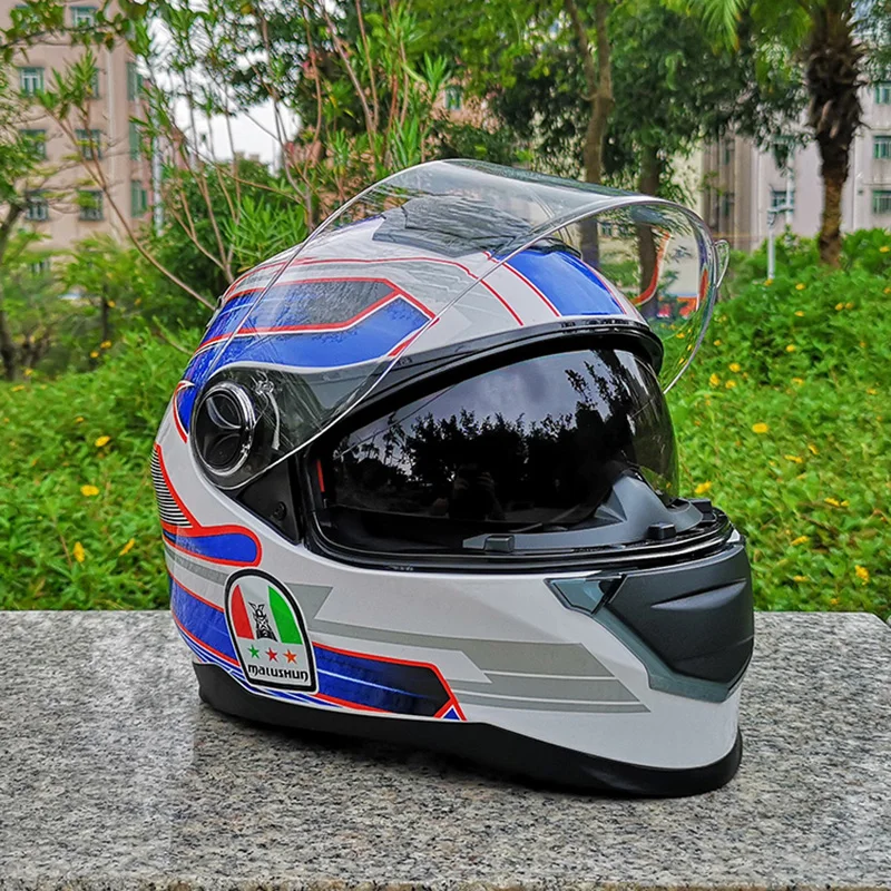 

Motorcycle Blue Helmet Double Visors Cool Men riding casco Racing Motorbike Filp Up Full face Helmets