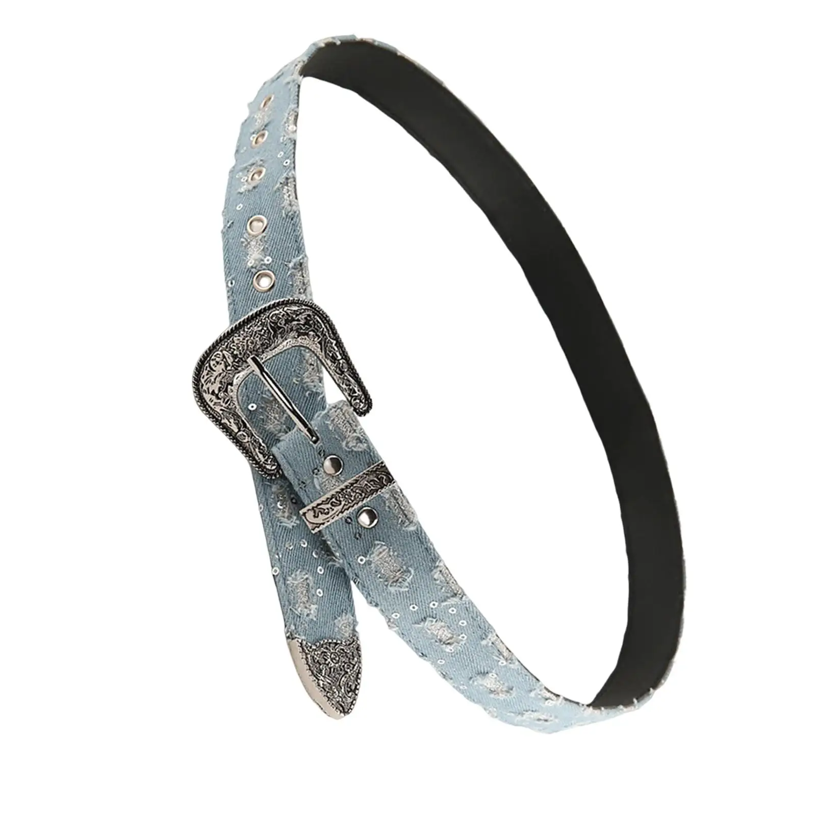 

105cm Denim Waist Belt Adjustable Metal Prong Buckle Rock Strap Retro Style Punk Waist Band for Skirt Trousers Women Party Jeans