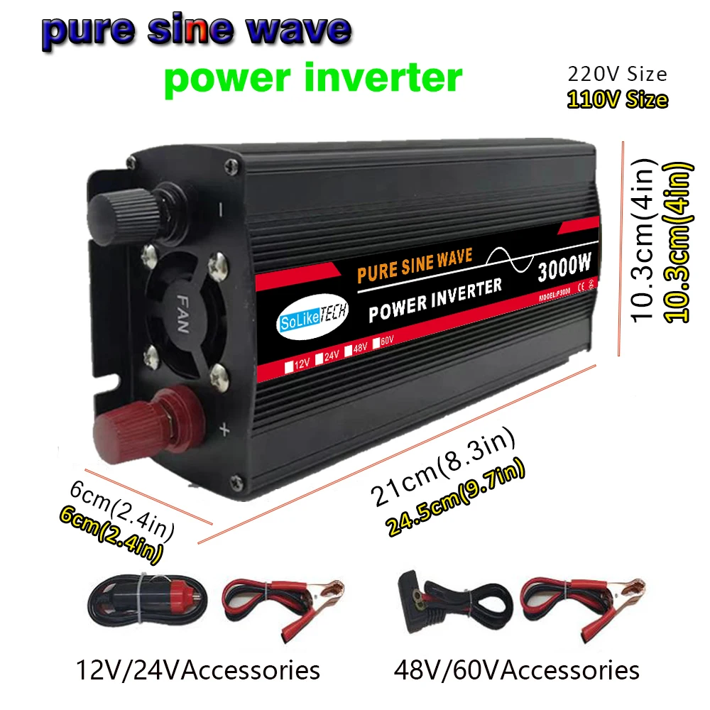 

Monaine Luna Pure Sine Wave Inverter 12V 220V Transformer 3000W Universal Socket Solar Car Power Converter LED Display Inversor