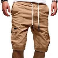 40hot cargo shorts solid color multi pockets men loose drawstring shorts for jogging