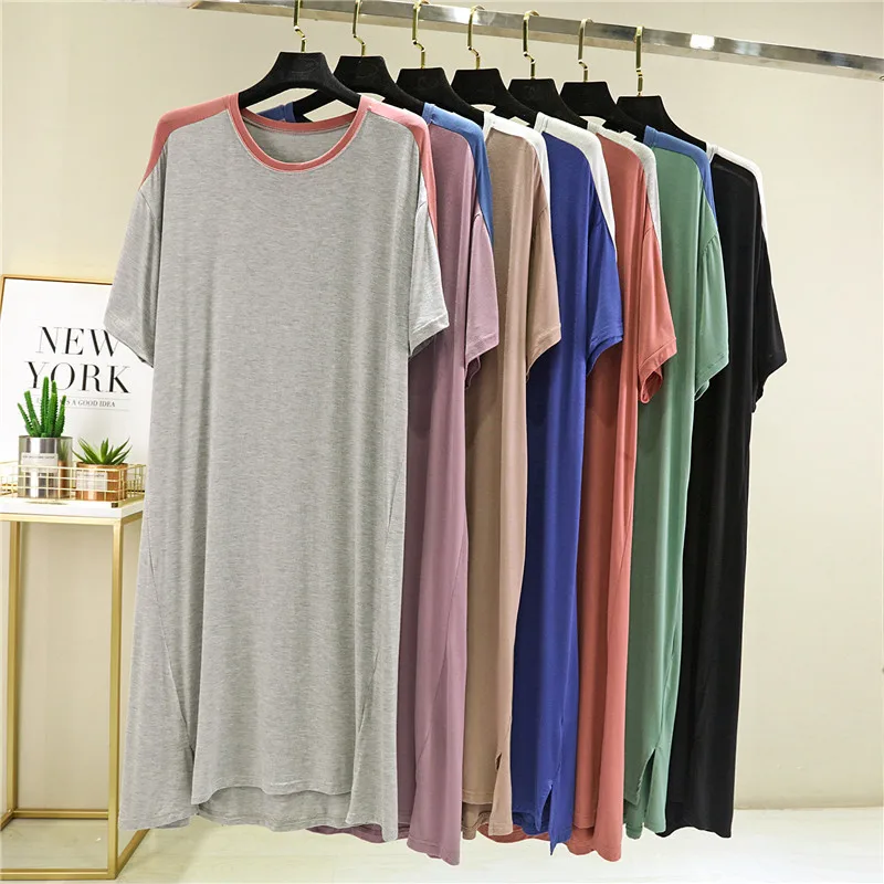 Длинная футболка из вискозы ночная рубашка для пожилых людей женское платье сна |