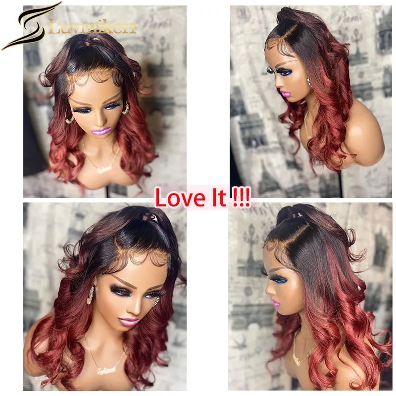 

Ombre Wine Red Deep Wave HD Lace Front Human Hair Wig.For Women 180% Density Burgundy 99J Colored Curly Full 360 Frontal Wigs