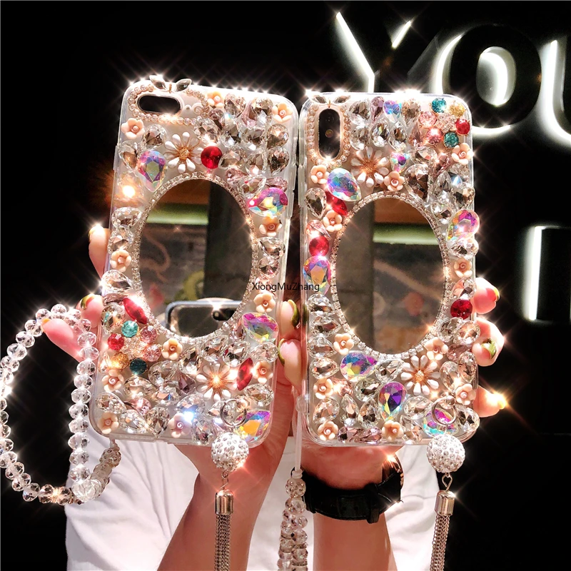 

Glitter Crystal Diamond Pendant Mirror Case with Lanyard Strap for Motorola G9 Play G9 Plus G10 G20 G30 G50 G60 G100 G200 G71G51