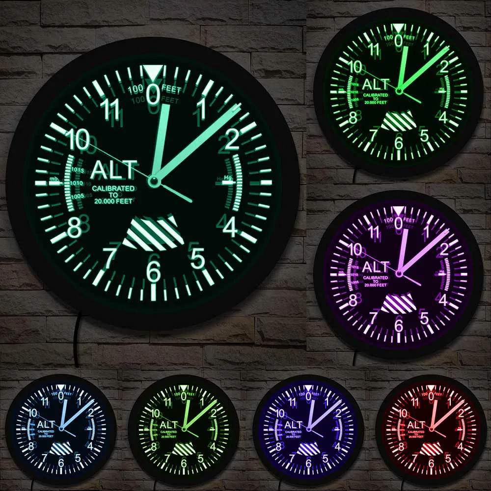 

Altimeter Neon Sign LED Wall Clock Military Time 24 Hours Display Altitude Meter Tracking Backlight Modern Watch Home Decoration