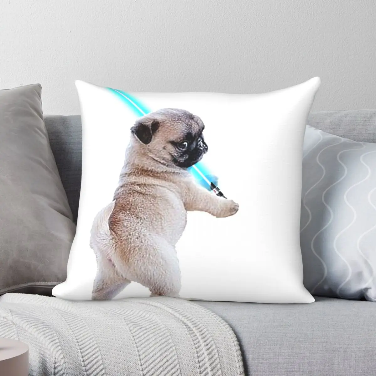 

Квадратный Чехол-подушка для мопса с световым мечом из полиэстера и льна