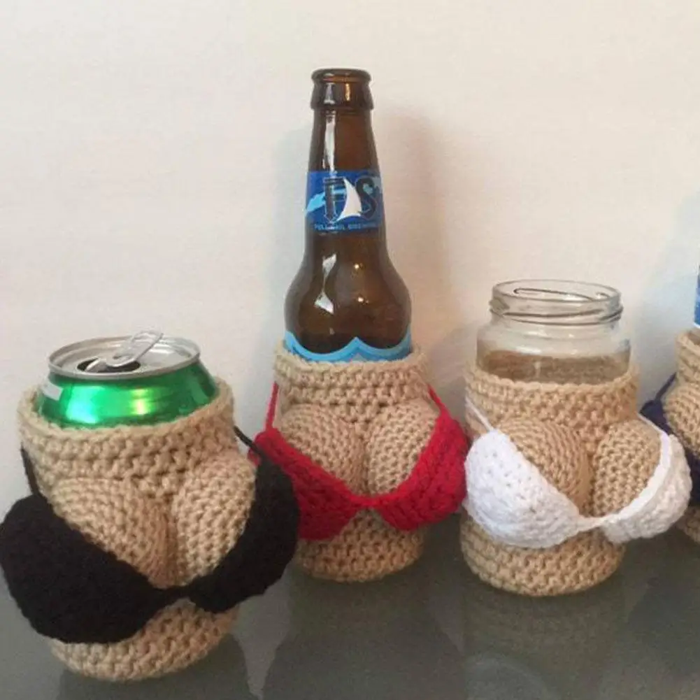 

Крышки для бутылок, Забавный ручной работы, вязаный крючком уютный чехол для пива, бикини, домашний декор, топы для мягких напитков, форма пи...