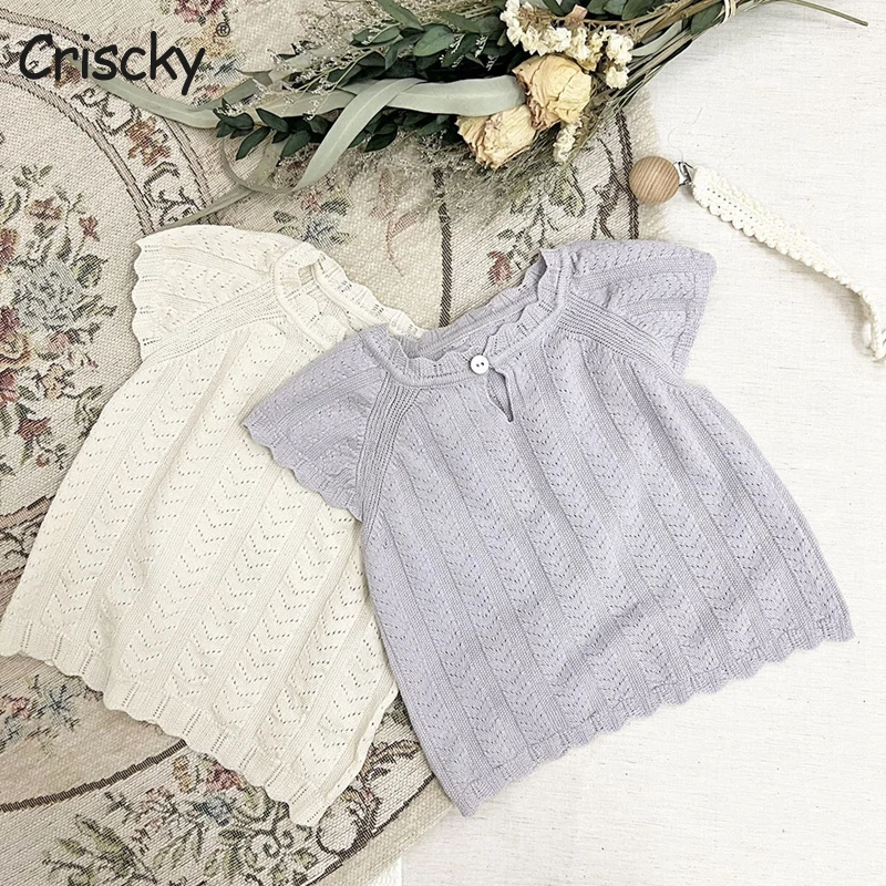

Criscky Baby T Shirt Solid Baby Kids Girls Children Knited Short Sleeves Summer Clothing Children's T-Shirt Toddler Clothes