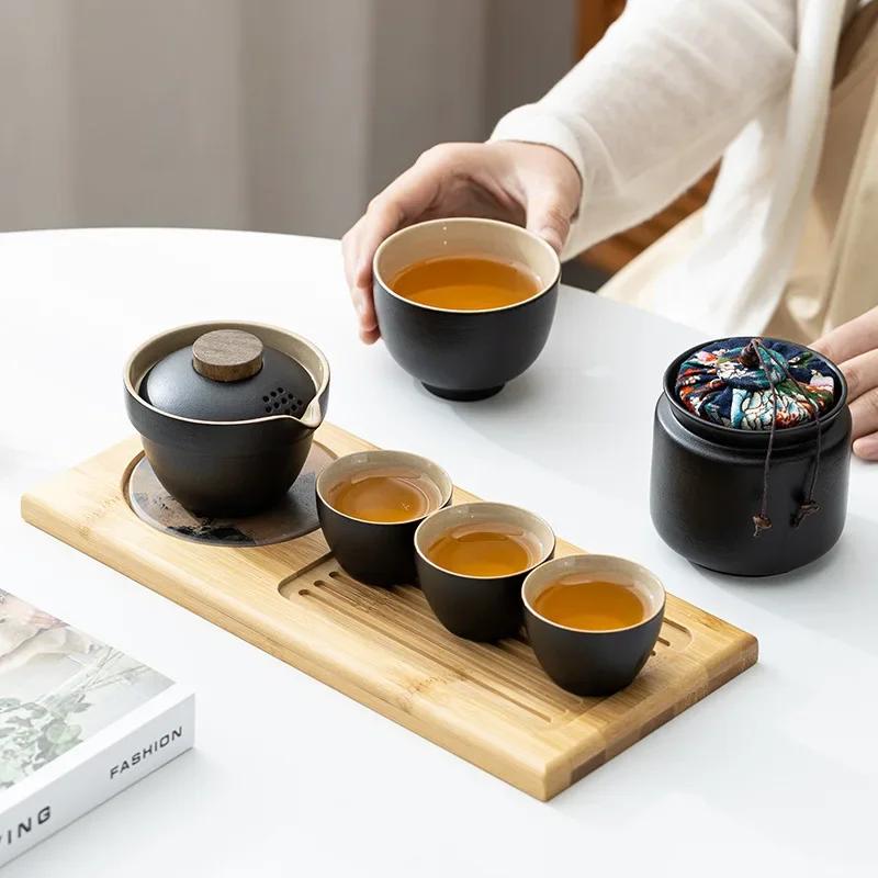 Дорожный чайный сервиз Kuaike одна кастрюля три чашки портативная крышка маленький