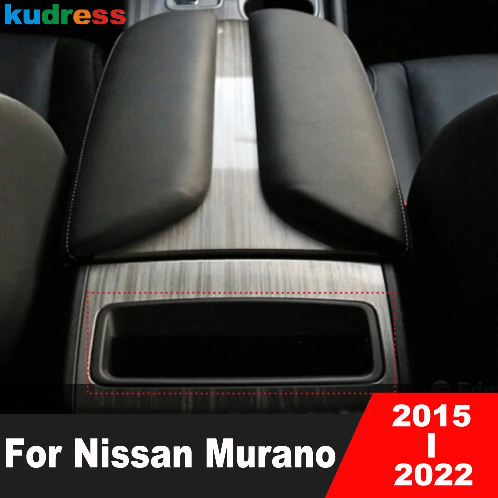 Cubierta de acero inoxidable para Interior de coche Nissan Murano, soporte para vaso de agua, Panel embellecedor de caja de almacenamiento trasero, 2015-2019 2020 2021