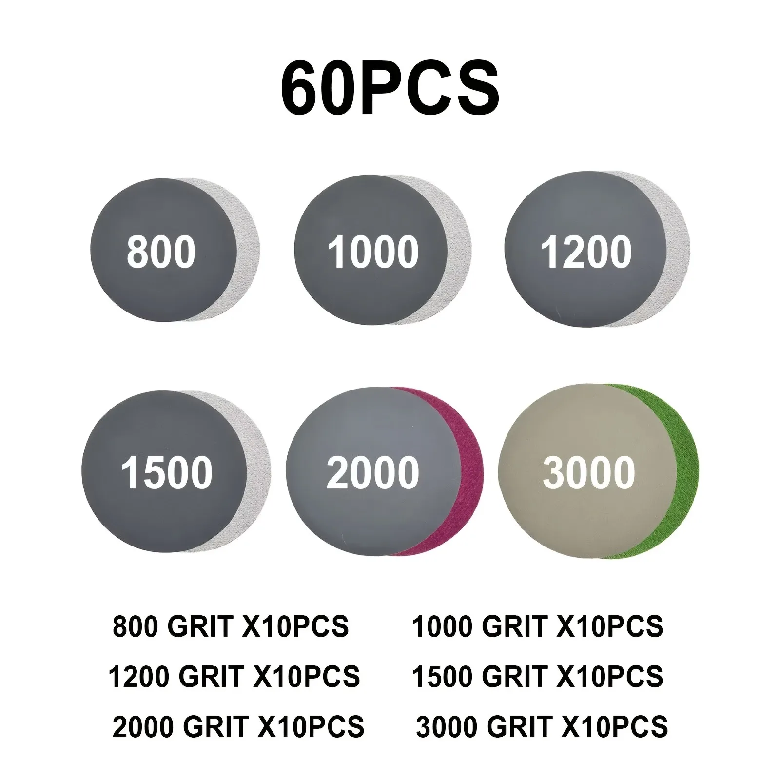 

Набор 3-дюймовых 75-мм шлифовальных дисков для влажной и сухой шлифовки 800-3000 # 60 шт. самоклеящийся диск наждачной бумаги для шлифовальных станков, инструменты для полировки