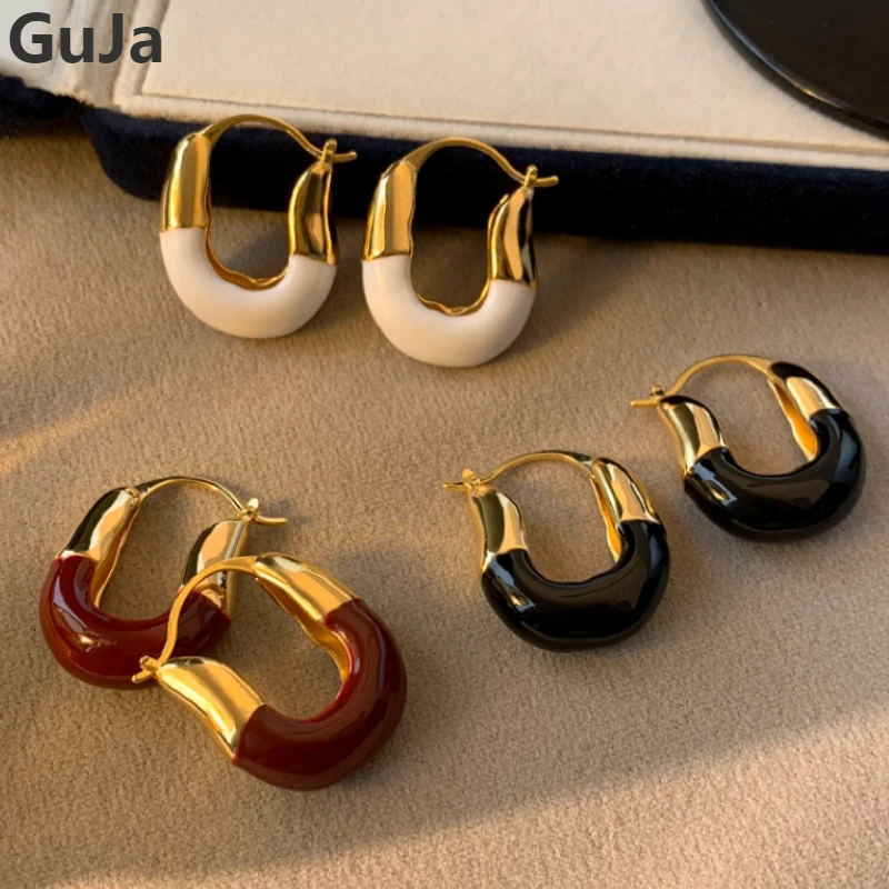 

Retro Jewelry U shape Enamel Black Red White Drop Earrings For Women Female Elegant Vintage Temperament Ear Accssories Gift
