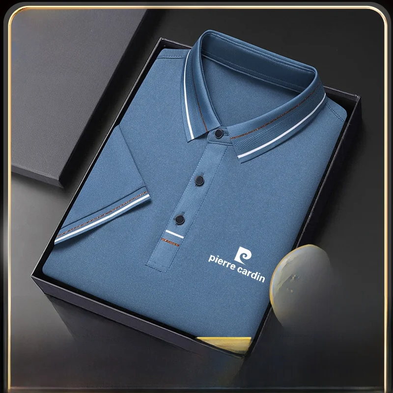 Pierre Cardin 2023 летняя высококачественная мужская шелковая футболка с короткими