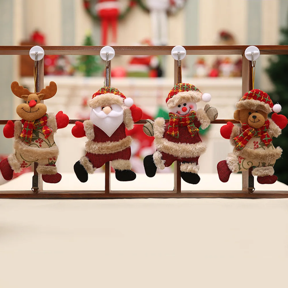 

18cm Accessories Christmas Plush Hanging Ornaments Santa Claus Christmas Tree Pendant Snowman Bear Elk for Xmas Home Party Decor