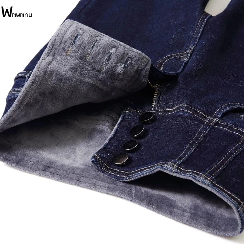 

2022 Winter Warm Classic Denim Pants High Waist Plus Velvet Thicken Jeans Women Fashion Single-Breasted Skinny Fleece Vaqueros