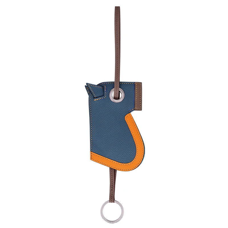 Hand stitched H home armor horse head bag pendant female Epsom palm grain cowhide keychain storage car pendant