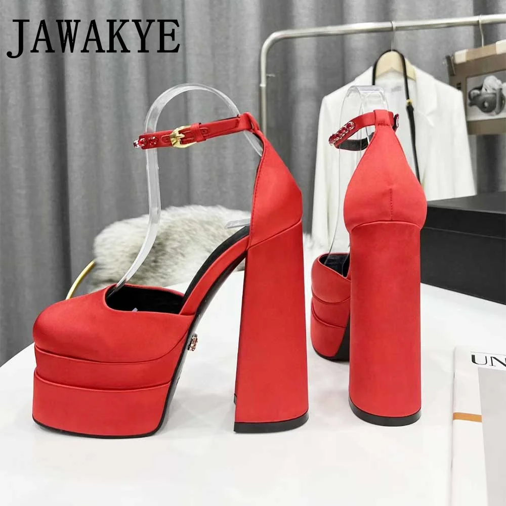 

Hot Sell Platform Satin Sandals For Women's Super High Heels Ladies Pumps Female Wedding Crystal Shoes Banquet Sandals mujer