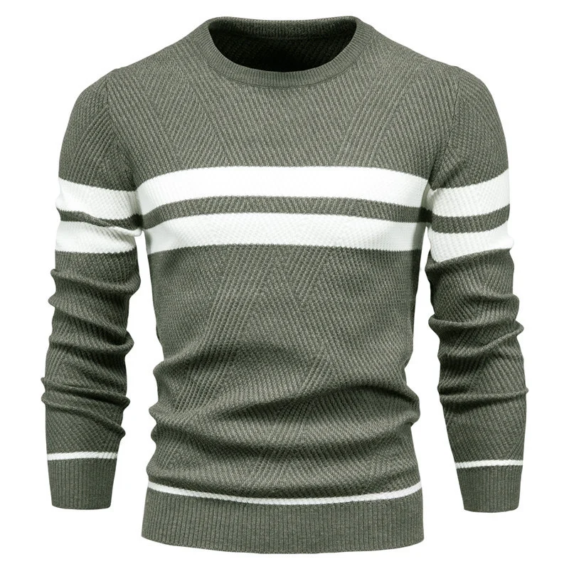 New men's casual stripe men's sweater pullover color matching round neck men's sweater men's sweater