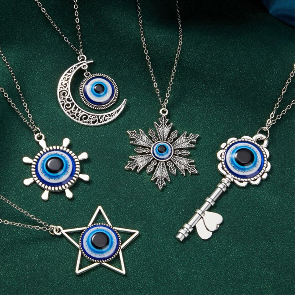 

Trend Hand of Fatima Evil Eye Pendant Necklace for Women Men Blue Eye Key Pentagram Choker Fashion Charm Girl Neck Jewelry Gifts
