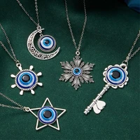 trend hand of fatima evil eye pendant necklace for women men blue eye key pentagram choker fashion charm girl neck jewelry gifts