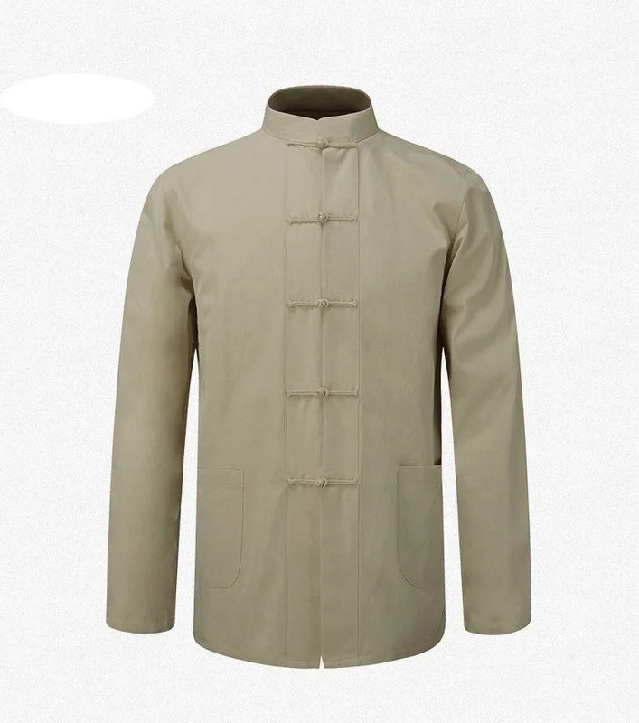 Thin Jacket for Men White Long Sleeve Cotton Shirt Traditional Chinese Clothes Tang Suit Coat Clothing Kung Fu Tai Chi Uniform |