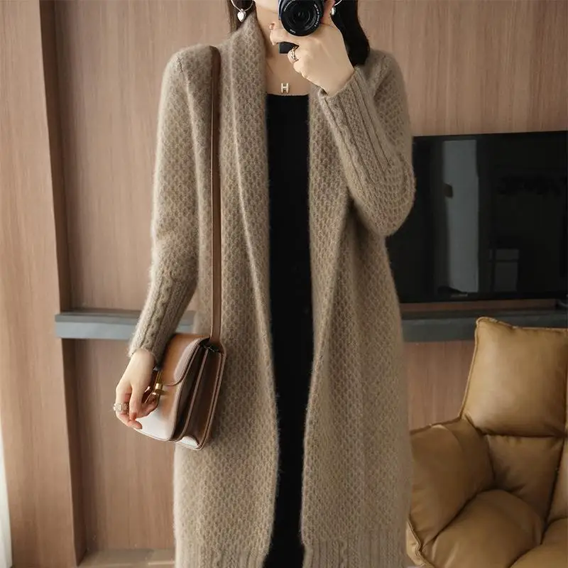 

Корейский вариант мериноса плотное шерстяное пальто для женщин новый праздничный шерстяной кардиган длинный свитер в иностранном стиле пальто