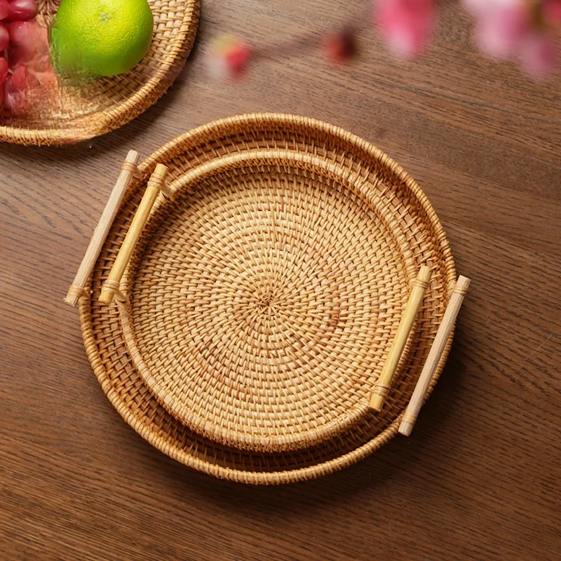 Vietnamese Rattan Fruit Basket Hand-woven Japanese Bread Basket Steamed Bread Basket Household Storage Basket Bamboo Woven Tray