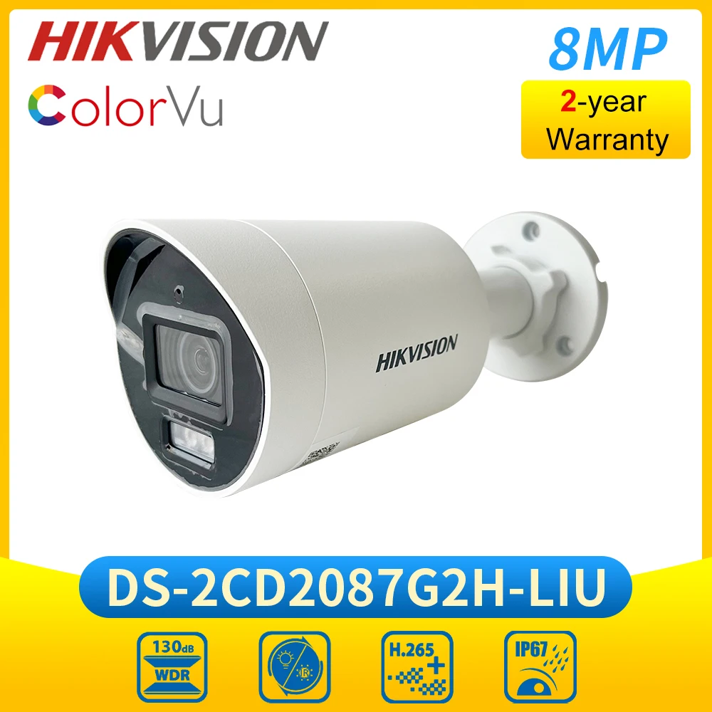 

​Hik 4K ColorVu Bullet Camera DS-2CD2087G2H-LIU 8MP Dual Illumination Network IP Camera Built-in Mic 130dB WDR IP67