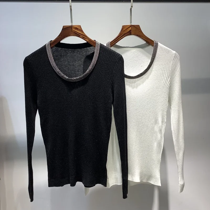 New Arrival Sweaters & Pullovers 2022 Autumn Winter Knitwear Women Color Block Patchwork Long Sleeve Casual White Black Jumpers