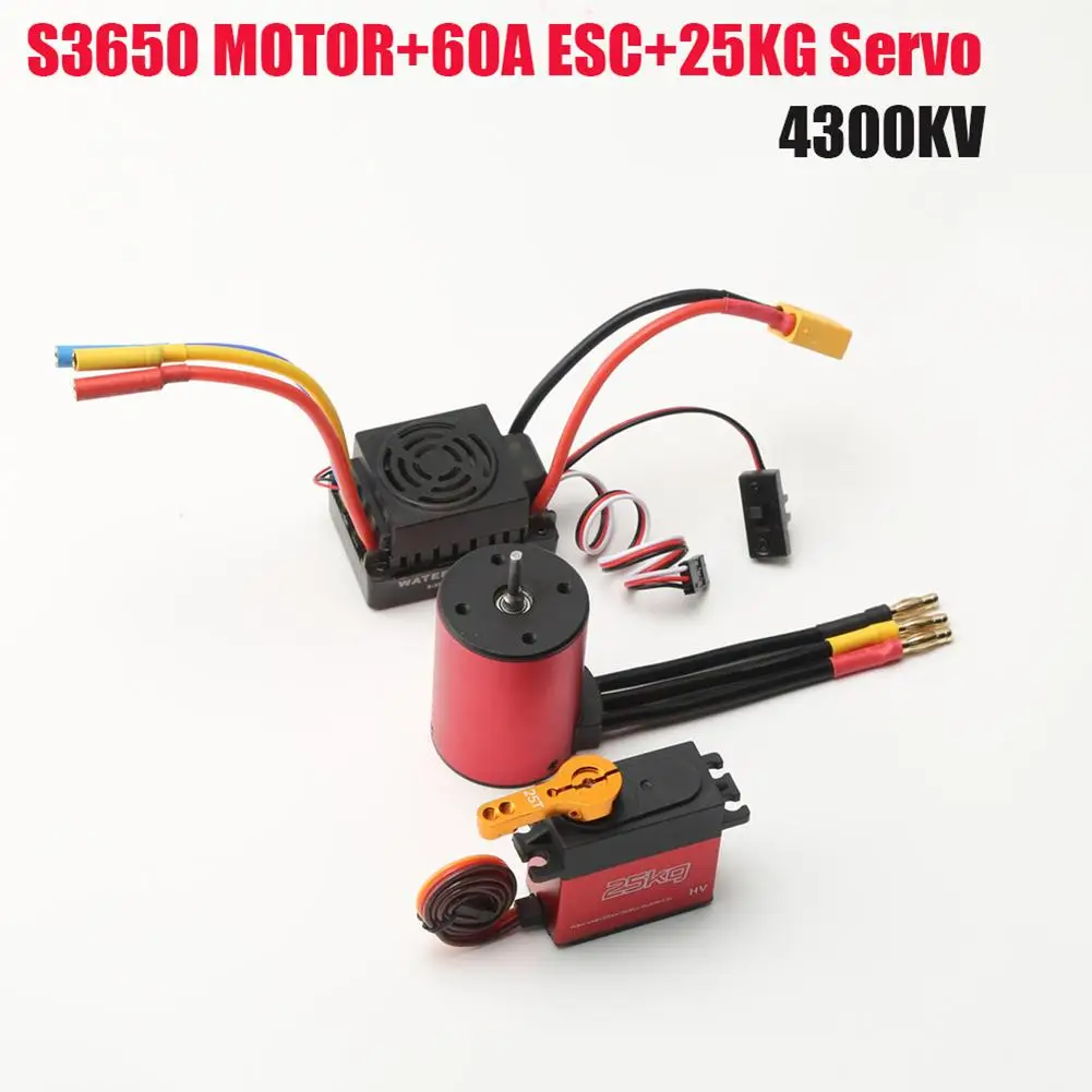 

Waterproof 3650 Brushless S3650 Motor 2300kv/3100kv/3900kv/4300kv With 60a Esc Xt60 Plug With 25kg Servo For Rc Car