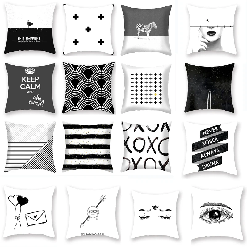 

45x45cm Fashion Decorative Black Gray Lip Eye Print Pillow Case Living Room Sofa Cushion Cover Pillow Cover Pillowcases