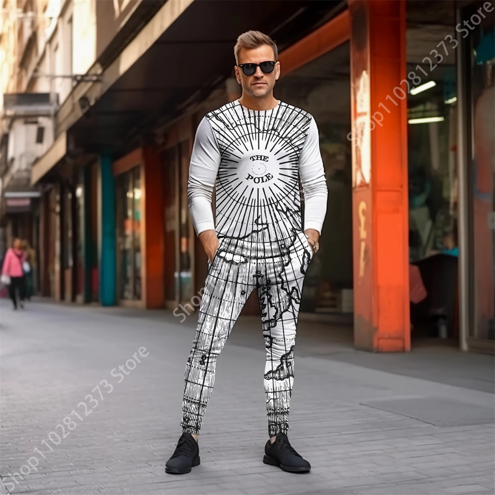 2023 Long Sleeve T-shirt Tracksuit Men Two Piece Set Men 3D Letter Graffiti Printing Fashion Casual Streetwear Clothes For Men