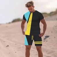 mens summer short sleeve casual suit colorblock short sleeve 3d printing t shirt shorts sportswear mens clothes 6xl