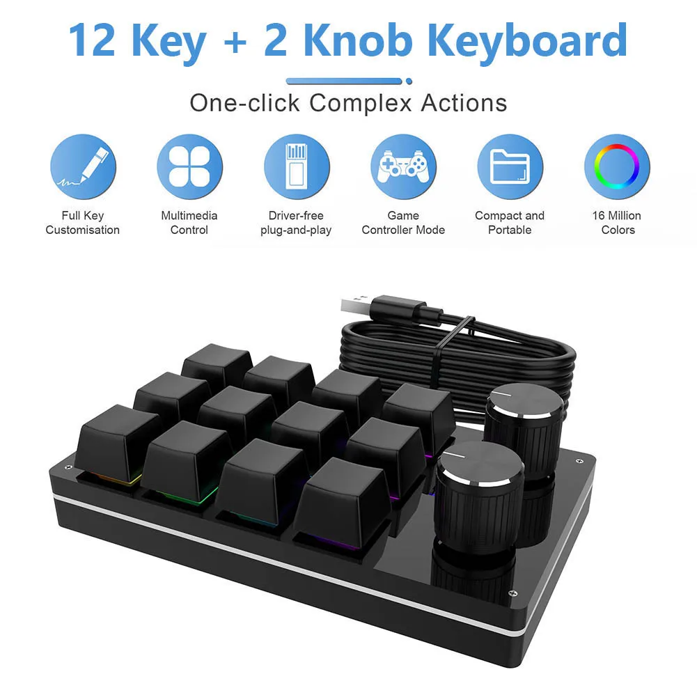 

Клавиатура для макросъемки на заказ, 12 клавиш, 2 ручки, Bluetooth, USB, механическая клавиатура Hotswap, программируемая мини игровая клавиатура одной ...
