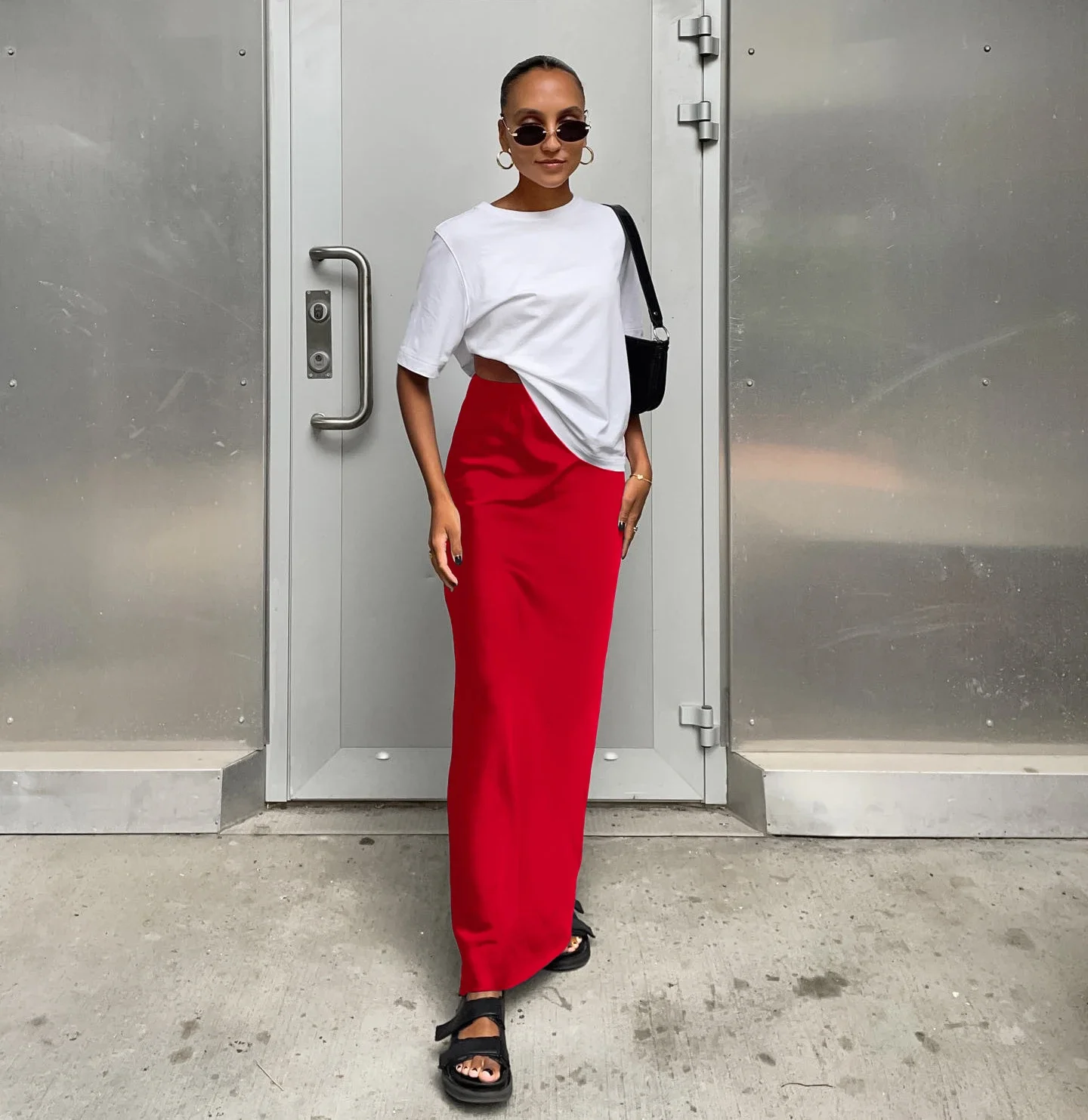 Весна и лето 2024 новая шелковая юбка до половины тела атласная женская