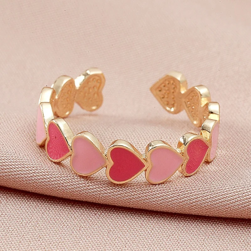 

New Fashion Creative Personality Heart-shaped Stitching Ring Sweet Cute Colorful Open Ring for Female Party Wedding Jewelry Gift