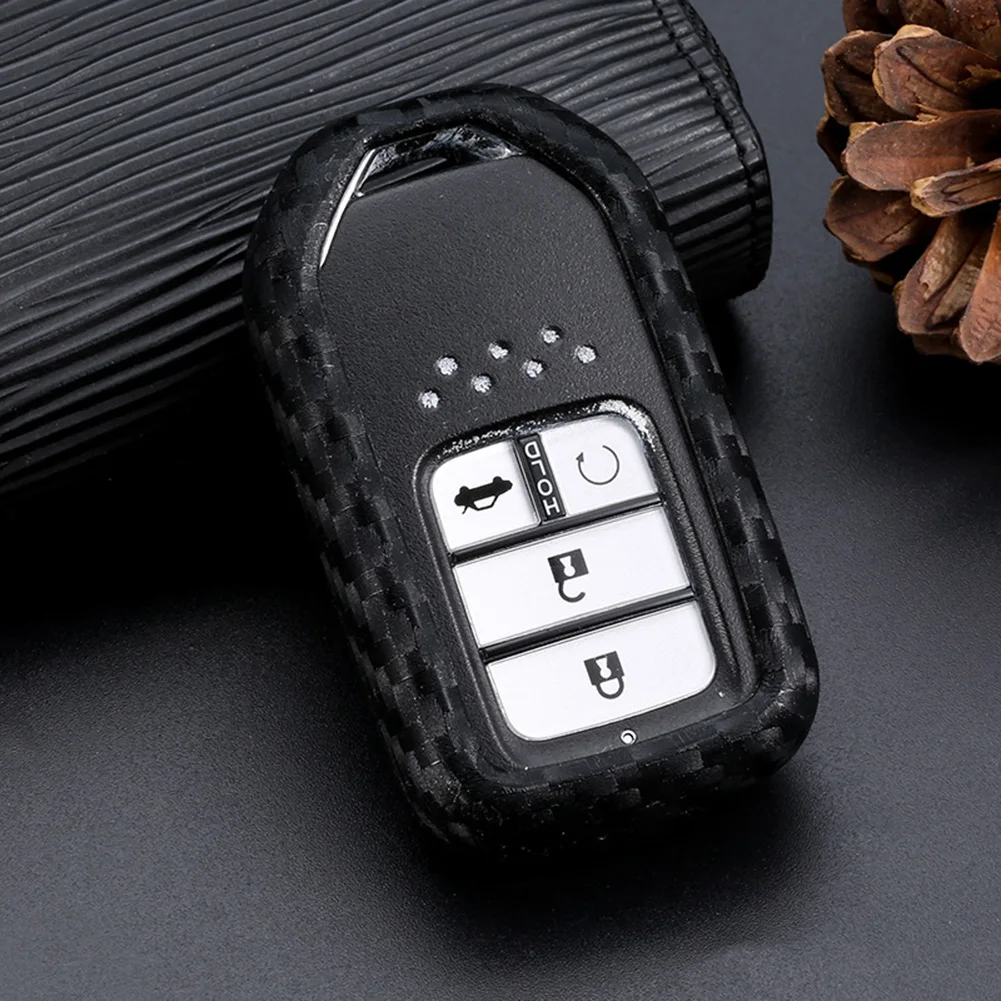 

Silicone Gel Carbon Fiber Car Key Cover Case Remote Fob Holder Bag Protector For Honda Civic HR-V Key Case Shell Decoration