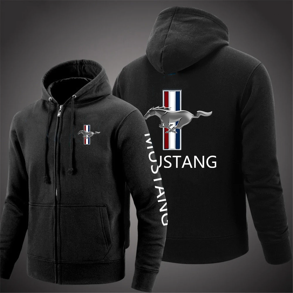 

2023 Ford Mustang Men's New Long Sleeve Printing Solid Color Zipper Hooded Jacket Casual Sweatshirt Hoodie Pullover Tops
